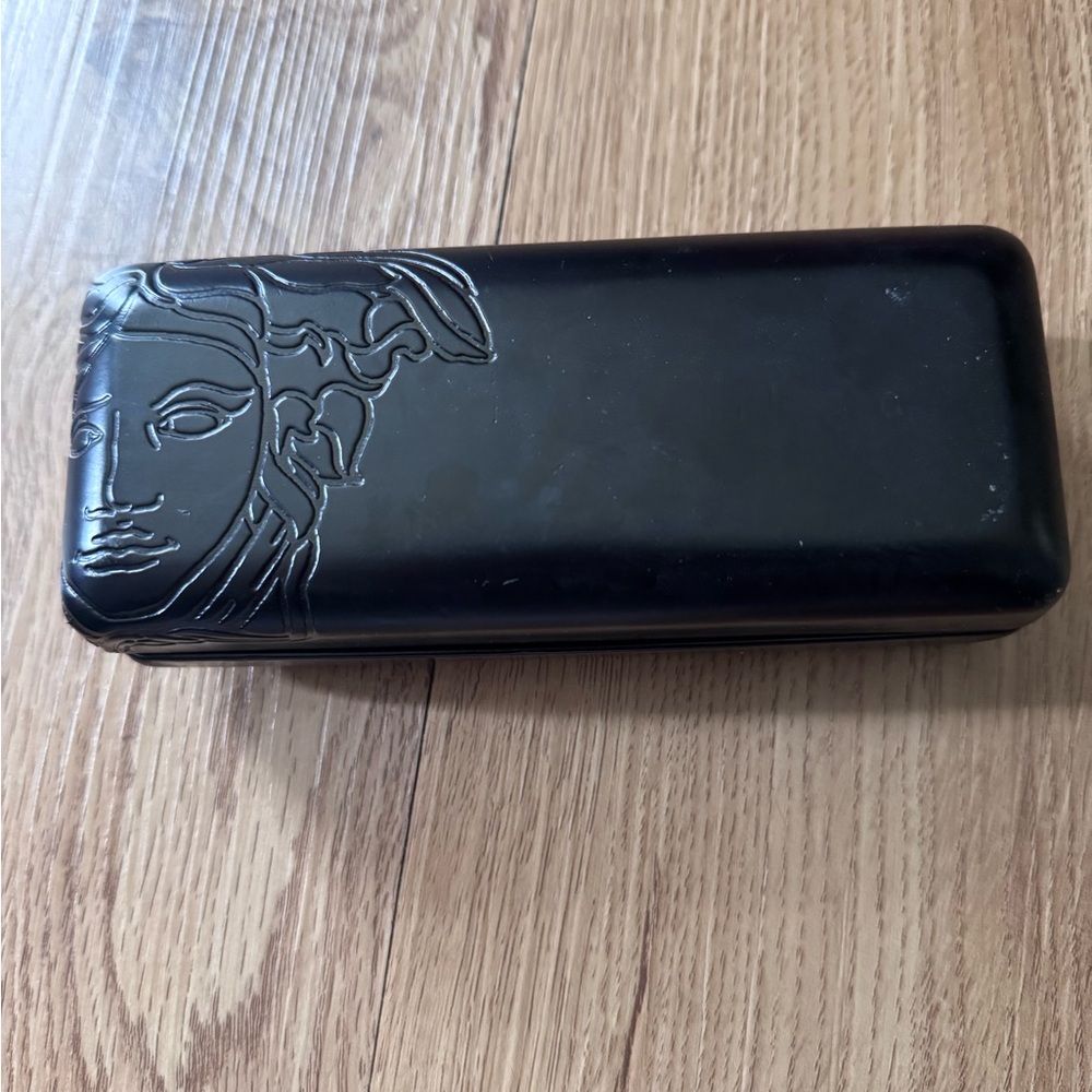 Versace vintage hard glasses case leather outer and velvety inside